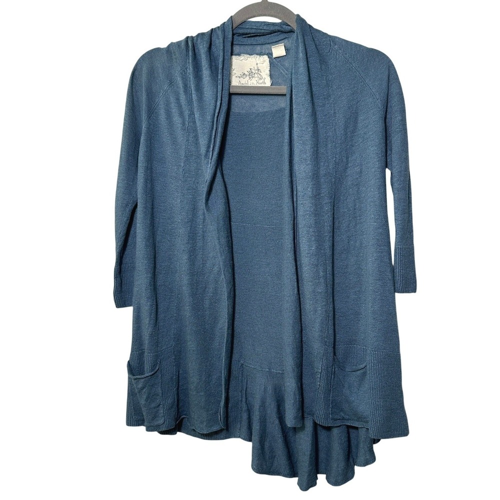 Anthropologie Angel of‎ North Blue Open Front Ruffle Back Cardigan Sweater XS